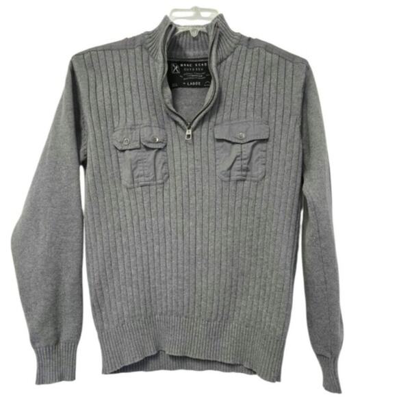 Marc Ecko Cut & Sew Deadly Threads Gray Quarter Zip Pullover Sweater Size Large - Picture 1 of 5